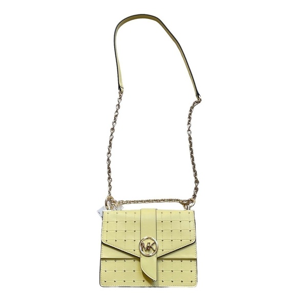 Michael Kors Greenwich Buttercup Convertible Crossbody Bag Gold Studded Chain - Picture 4 of 12